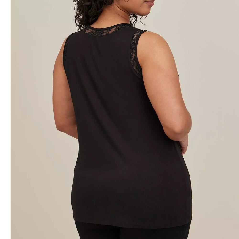 Torrid 5 (5X 28) Black Feather‎ Soft V Neck Lace Trim Slub Tank Top Classic Fit - Picture 2 of 2